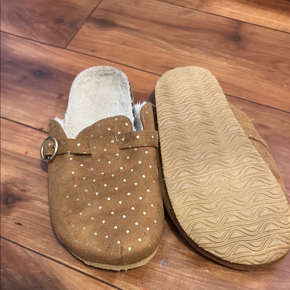Brown Suede Mules with Gold Accents